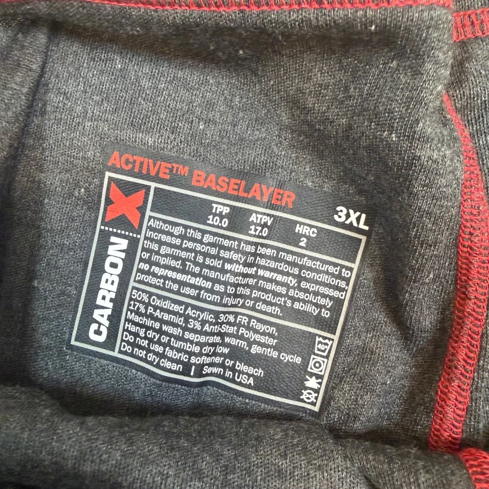 NEW CarbonX Active Baselayer 3XL Gray FR Flame Resistant Thermal Leggings HRC 2